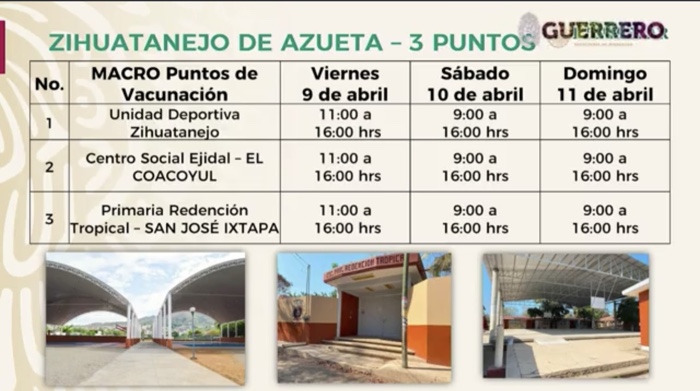 Se modifica horario del primer día de vacunación contra COVID-19 en Zihuatanejo