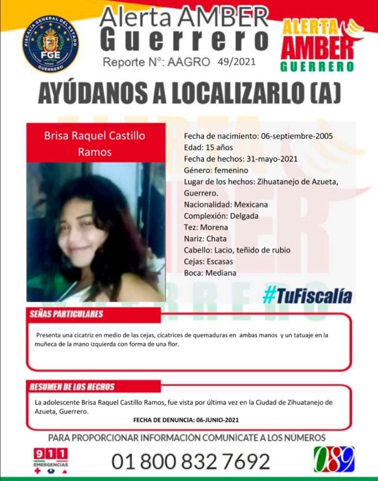 Activan Alerta Amber por adolescente desaparecida en Zihuatanejo