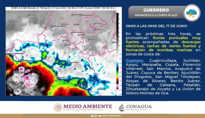 LLUVIAS PARA LOS PRÓXIMOS DÍAS EN GUERRERO, POR ZONA DE BAJA PRESIÓN CON POTENCIAL CICLÓNICO