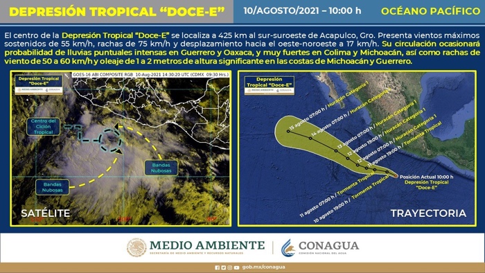 Se forma Depresión Tropical Doce-E, podría convertirse en huracán