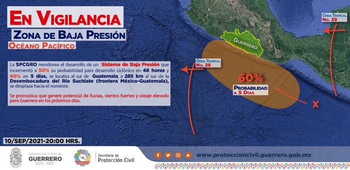 SE EMITE ALERTAMIENTO POR POSIBLE FORMACIÓN DE CICLÓN TROPICAL FRENTE A COSTAS DE GUERRERO