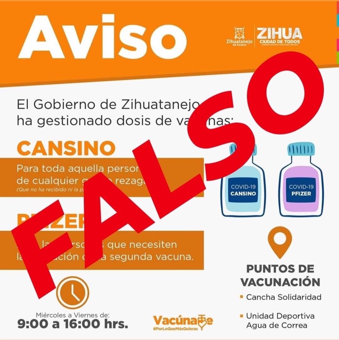 Federación desmiente vacunación con CanSino para rezagados en Zihuatanejo