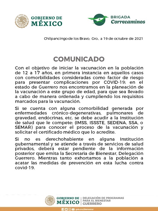 Adolescentes deberán presentar certificado que avale comorbilidad para vacunarse