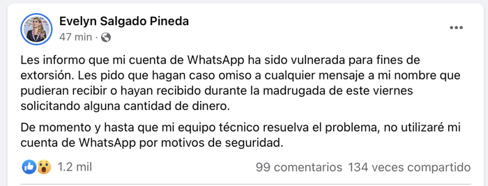 Hackean WhatsApp de Gobernadora Evelyn Salgado
