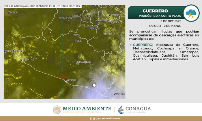 Baja presión ocasionará lluvias fuertes en Guerrero