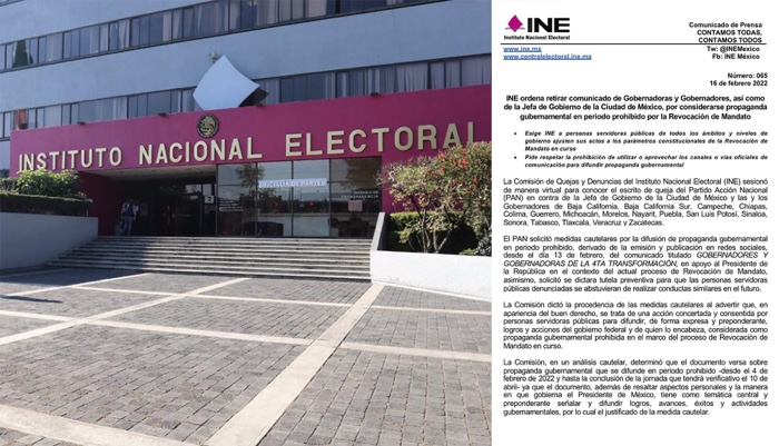 INE ordena retirar comunicado de Gobernadores