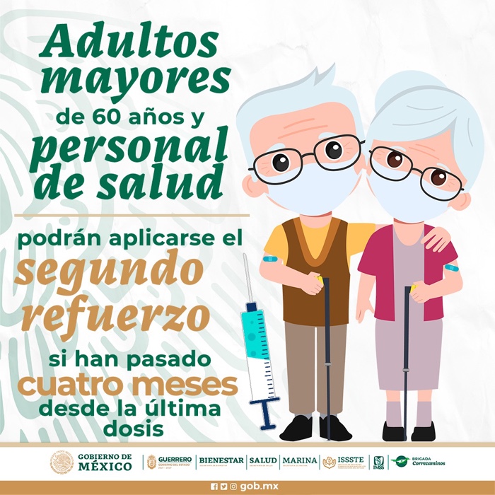 Aprueban en Guerrero cuarta dosis contra COVID-19 para adultos mayores y personal de salud