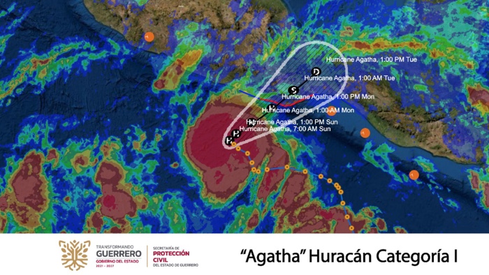 “AGATHA” SE INTENSIFICÓ A HURACÁN CATEGORÍA I Y CONTINÚA SU TRAYECTO HACIA OAXACA