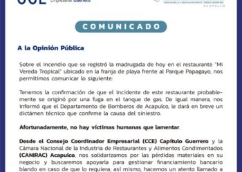 Incendio de restaurante en Acapulco se debió a fuga de gas: CCEGro