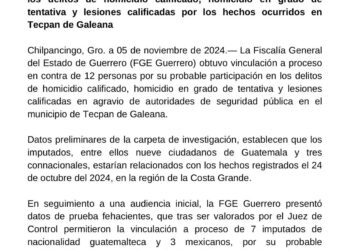 FGE Guerrero obtiene vinculación a proceso de 12 personas por los delitos de homicidio calificado, homicidio en grado de tentativa y lesiones calificadas por los hechos ocurridos en Tecpan de Galeana