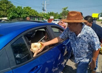 Transportistas reciben a visitantes en Tecpan de Galeana con regalos