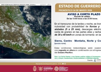 Se pronostican lluvias acompañadas con actividad eléctrica para las próximas horas en algunas regiones de Guerrero