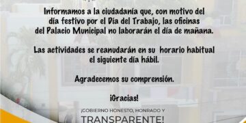 Informa gobierno de La Unión que mañana no habrá labores
