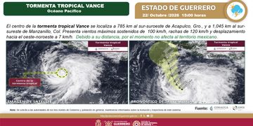 Continúa fortaleciéndose la Tormenta Tropical Vance frente a las costas de Guerrero